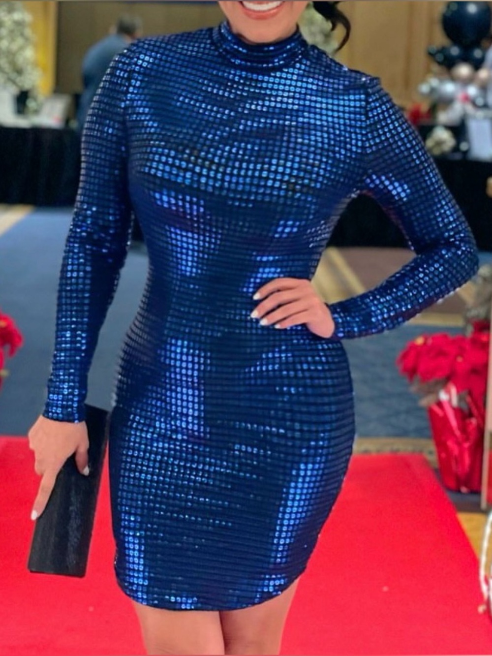 Charlotte Russe Shimmering Blue Sequin Long-Sleeve Bodycon Dress